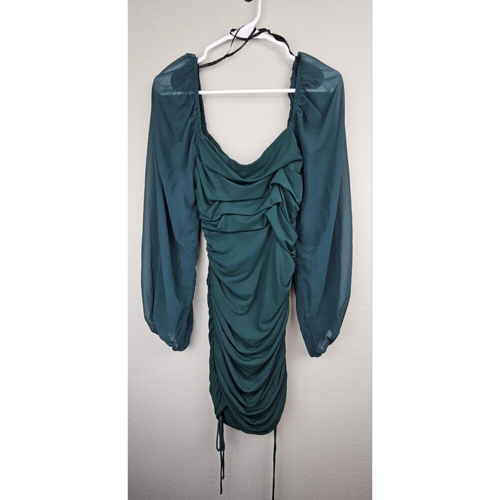 Nwt That's So Fetch Women's Size 10 Ruched Green Dress Sheer Balloon Sleeves